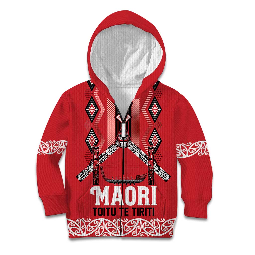 Toitu Te Tiriti Waitangi Kid Hoodie Red Wharenui House - Polynesian Pride