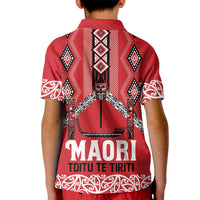 Toitu Te Tiriti Waitangi Kid Polo Shirt Red Wharenui House - Polynesian Pride