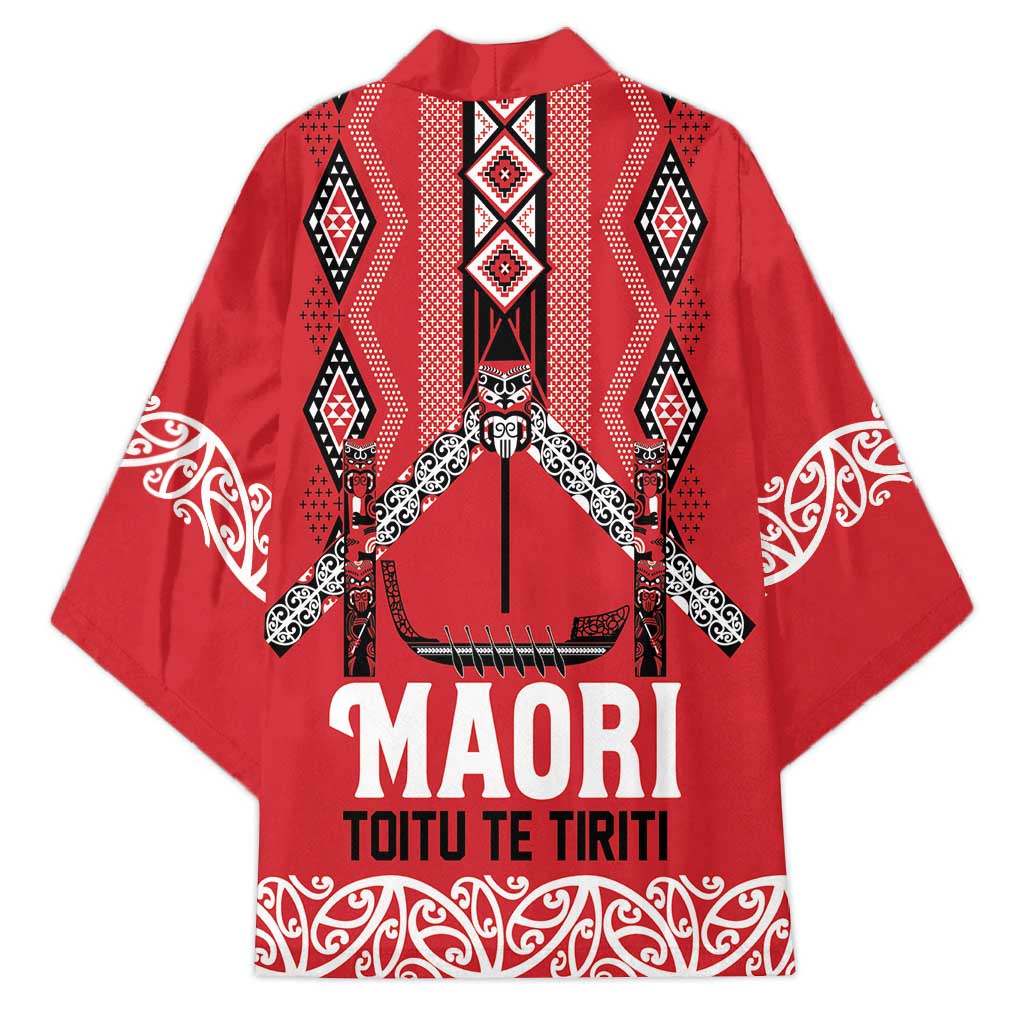 Toitu Te Tiriti Waitangi Kimono Red Wharenui House - Polynesian Pride