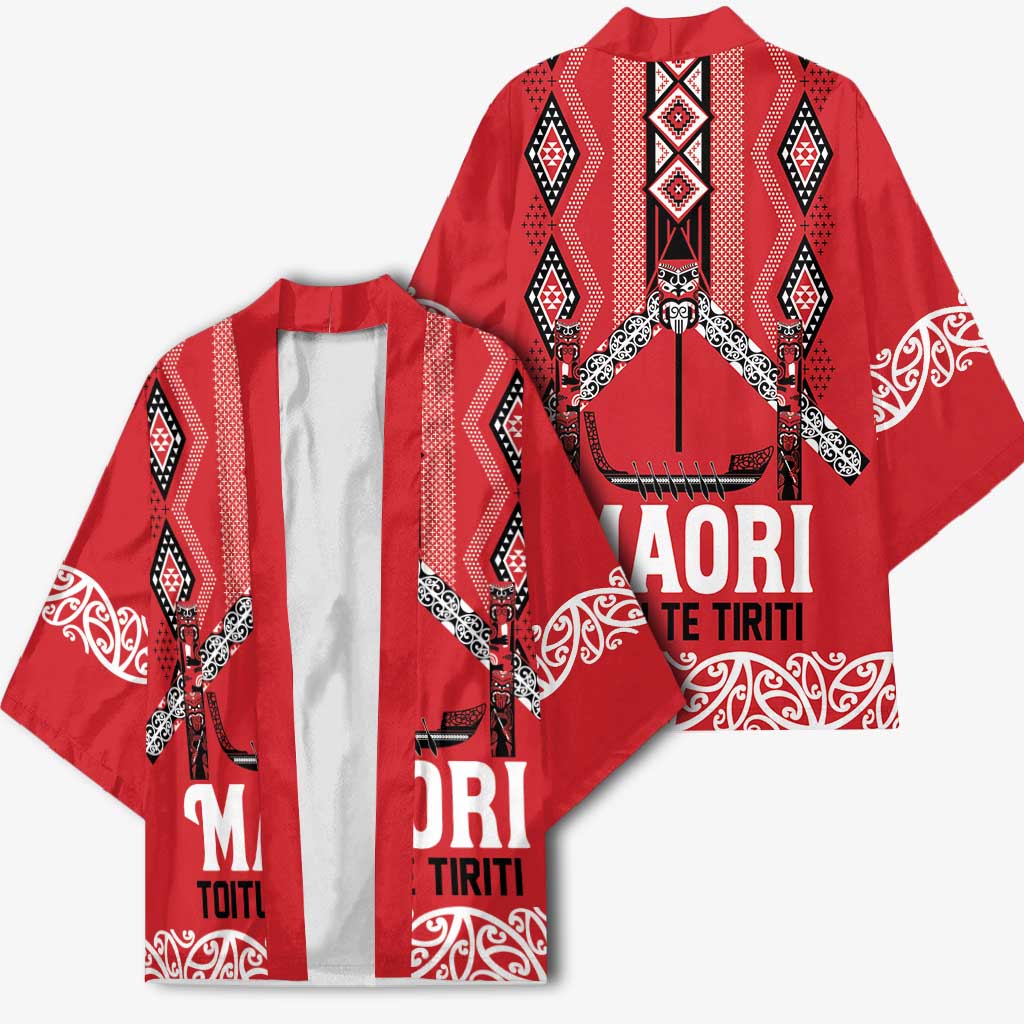 Toitu Te Tiriti Waitangi Kimono Red Wharenui House - Polynesian Pride