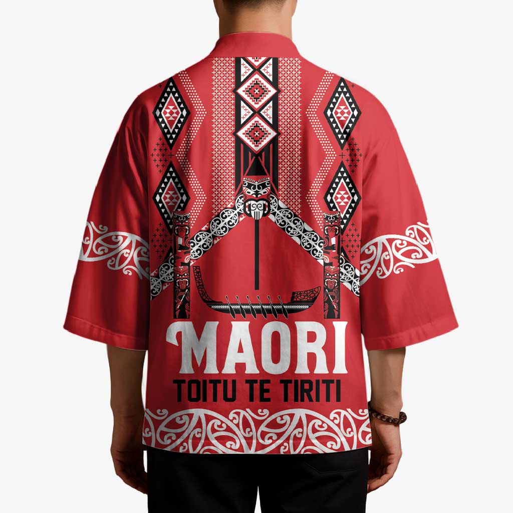 Toitu Te Tiriti Waitangi Kimono Red Wharenui House - Polynesian Pride