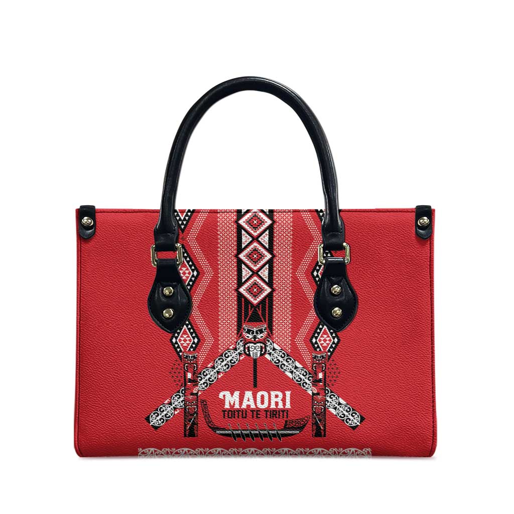 Toitu Te Tiriti Waitangi Leather Bag Red Wharenui House - Polynesian Pride