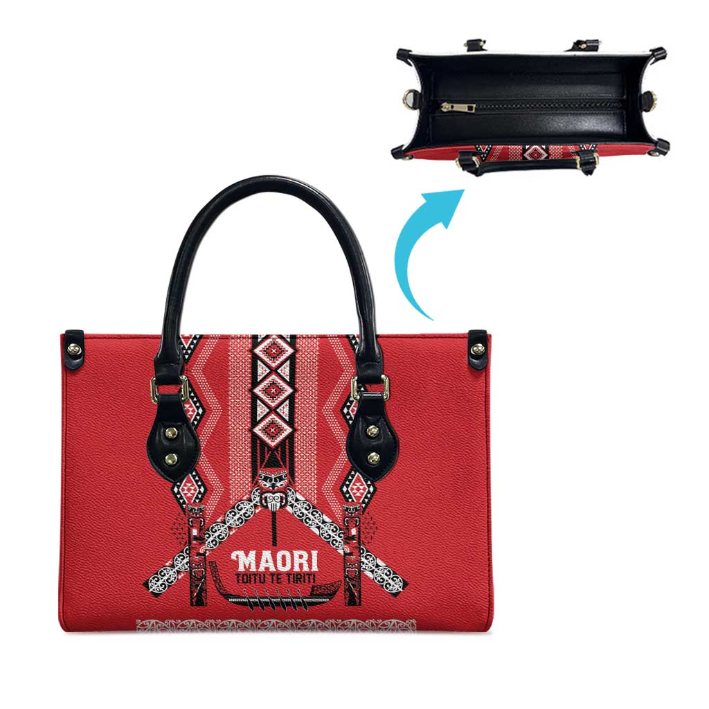Toitu Te Tiriti Waitangi Leather Bag Red Wharenui House - Polynesian Pride