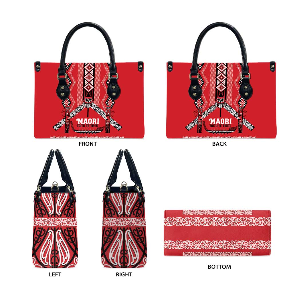 Toitu Te Tiriti Waitangi Leather Bag Red Wharenui House - Polynesian Pride