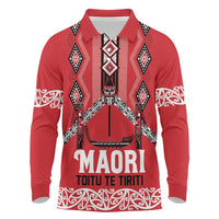 Toitu Te Tiriti Waitangi Long Sleeve Polo Shirt Red Wharenui House - Polynesian Pride