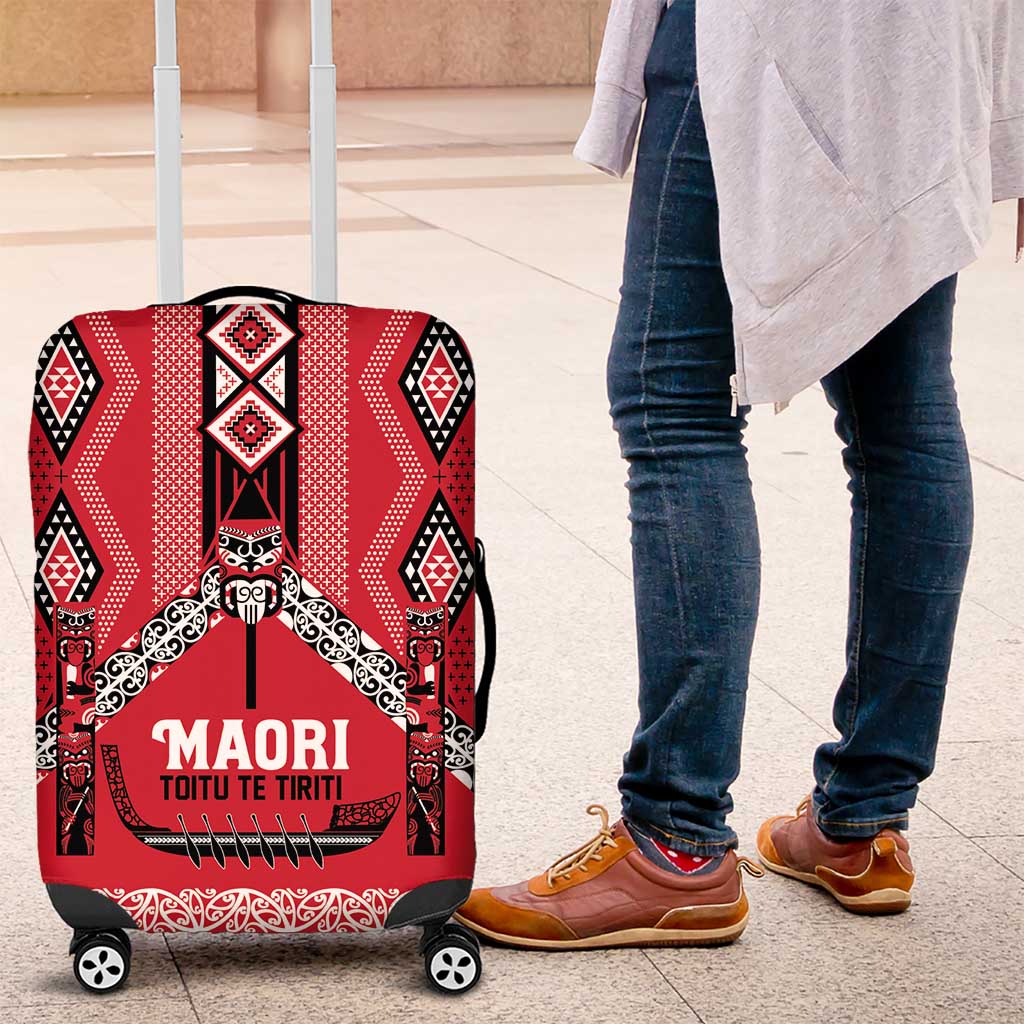 Toitu Te Tiriti Waitangi Luggage Cover Red Wharenui House LT9 Red - Polynesian Pride