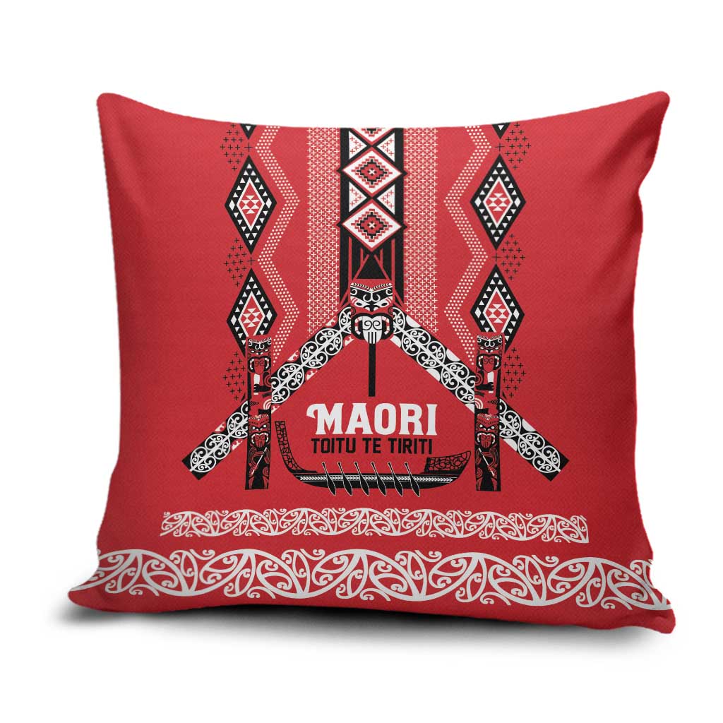 Toitu Te Tiriti Waitangi Pillow Cover Red Wharenui House - Polynesian Pride
