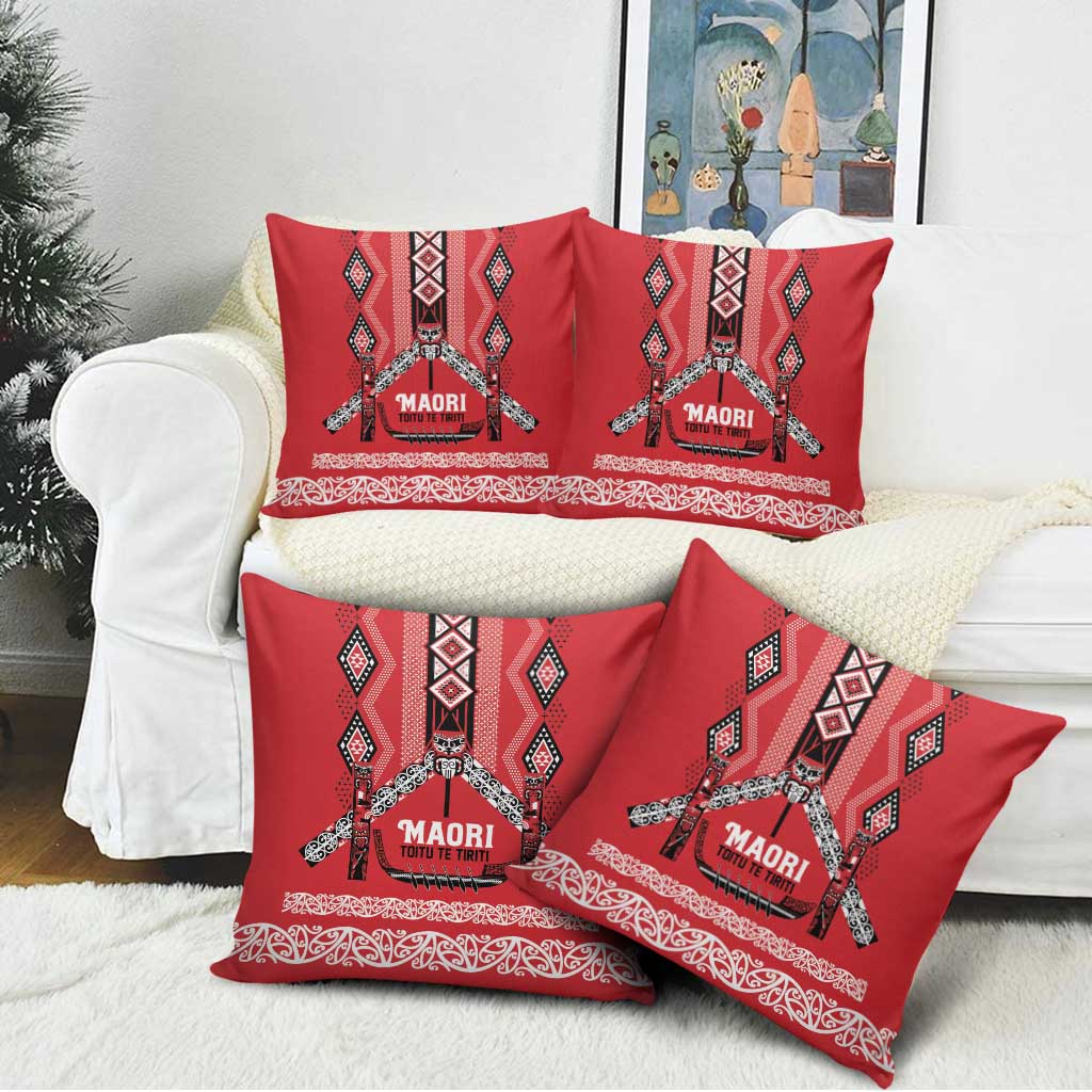 Toitu Te Tiriti Waitangi Pillow Cover Red Wharenui House - Polynesian Pride
