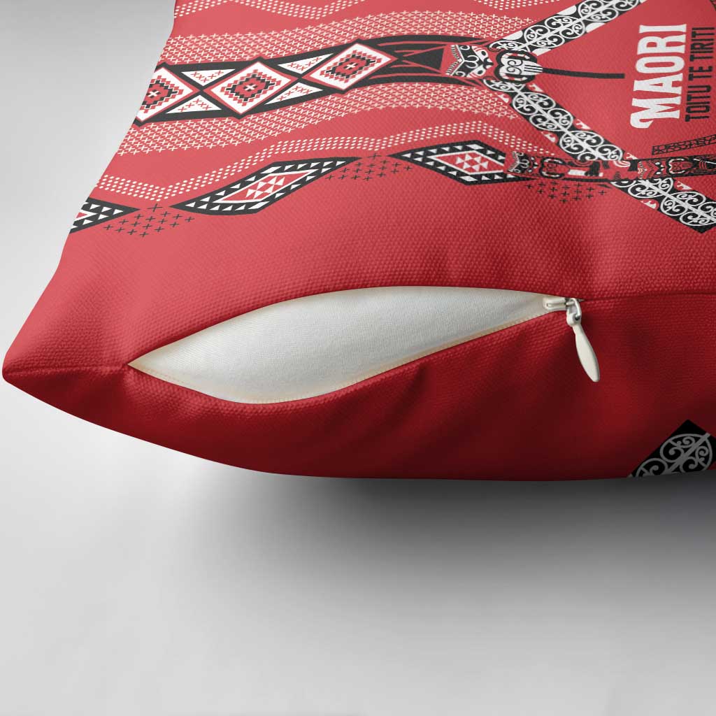Toitu Te Tiriti Waitangi Pillow Cover Red Wharenui House - Polynesian Pride