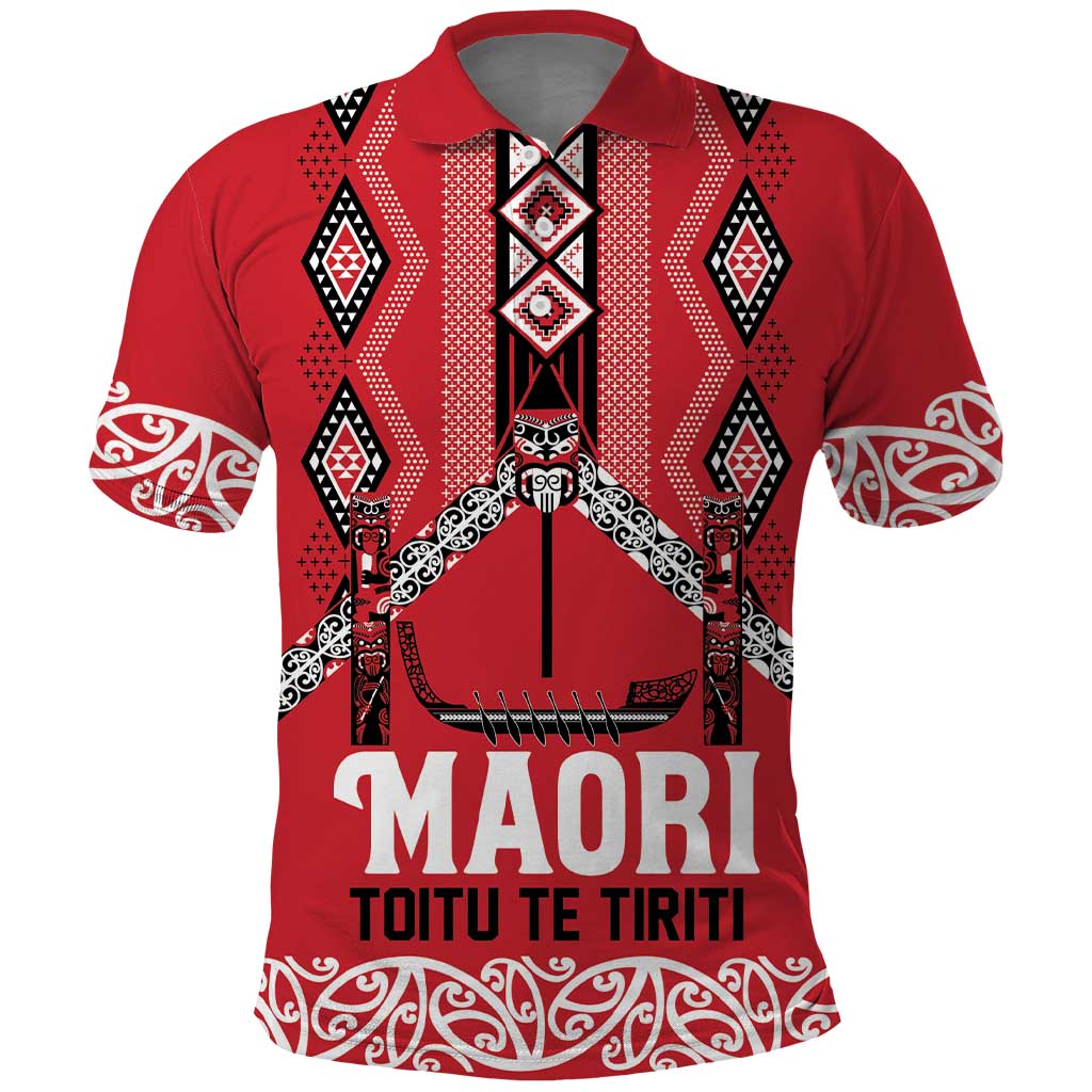Toitu Te Tiriti Waitangi Polo Shirt Red Wharenui House - Polynesian Pride