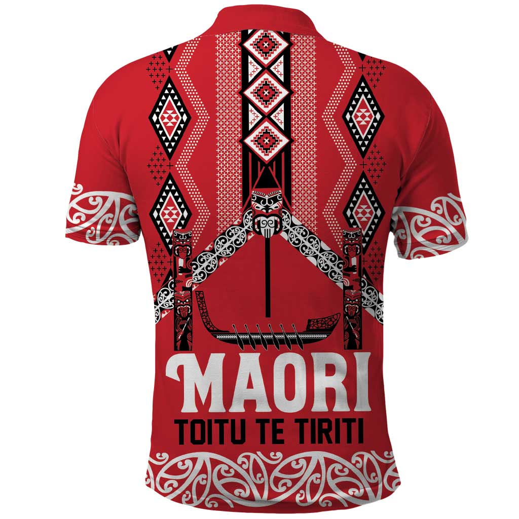 Toitu Te Tiriti Waitangi Polo Shirt Red Wharenui House - Polynesian Pride