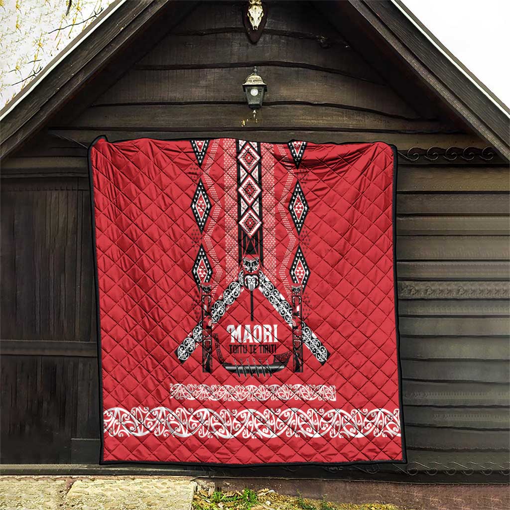Toitu Te Tiriti Waitangi Quilt Red Wharenui House - Polynesian Pride