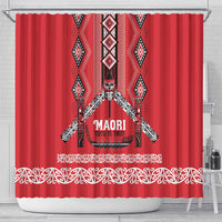 Toitu Te Tiriti Waitangi Shower Curtain Red Wharenui House - Polynesian Pride