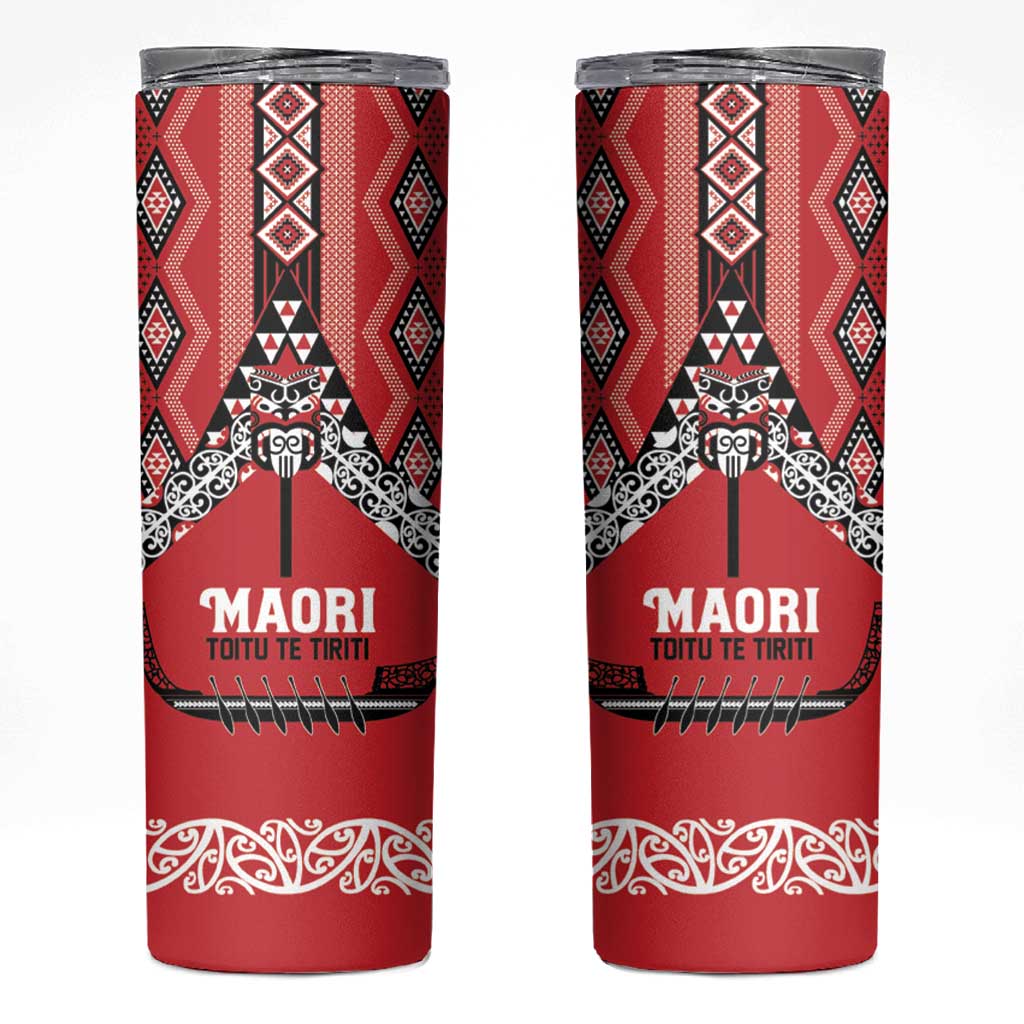 Toitu Te Tiriti Waitangi Skinny Tumbler Red Wharenui House - Polynesian Pride