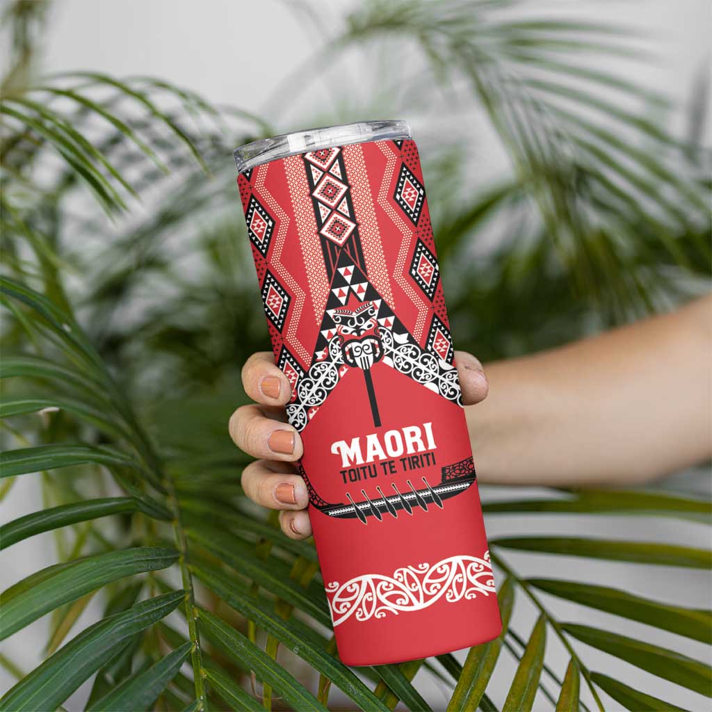 Toitu Te Tiriti Waitangi Skinny Tumbler Red Wharenui House - Polynesian Pride