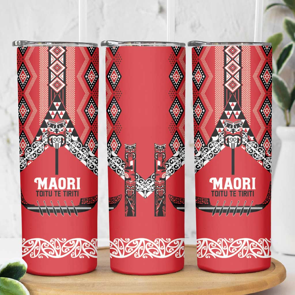 Toitu Te Tiriti Waitangi Skinny Tumbler Red Wharenui House - Polynesian Pride