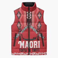 Toitu Te Tiriti Waitangi Sleeveless Puffer Jacket Red Wharenui House LT9 Unisex Red - Polynesian Pride