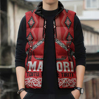 Toitu Te Tiriti Waitangi Sleeveless Puffer Jacket Red Wharenui House LT9 - Polynesian Pride
