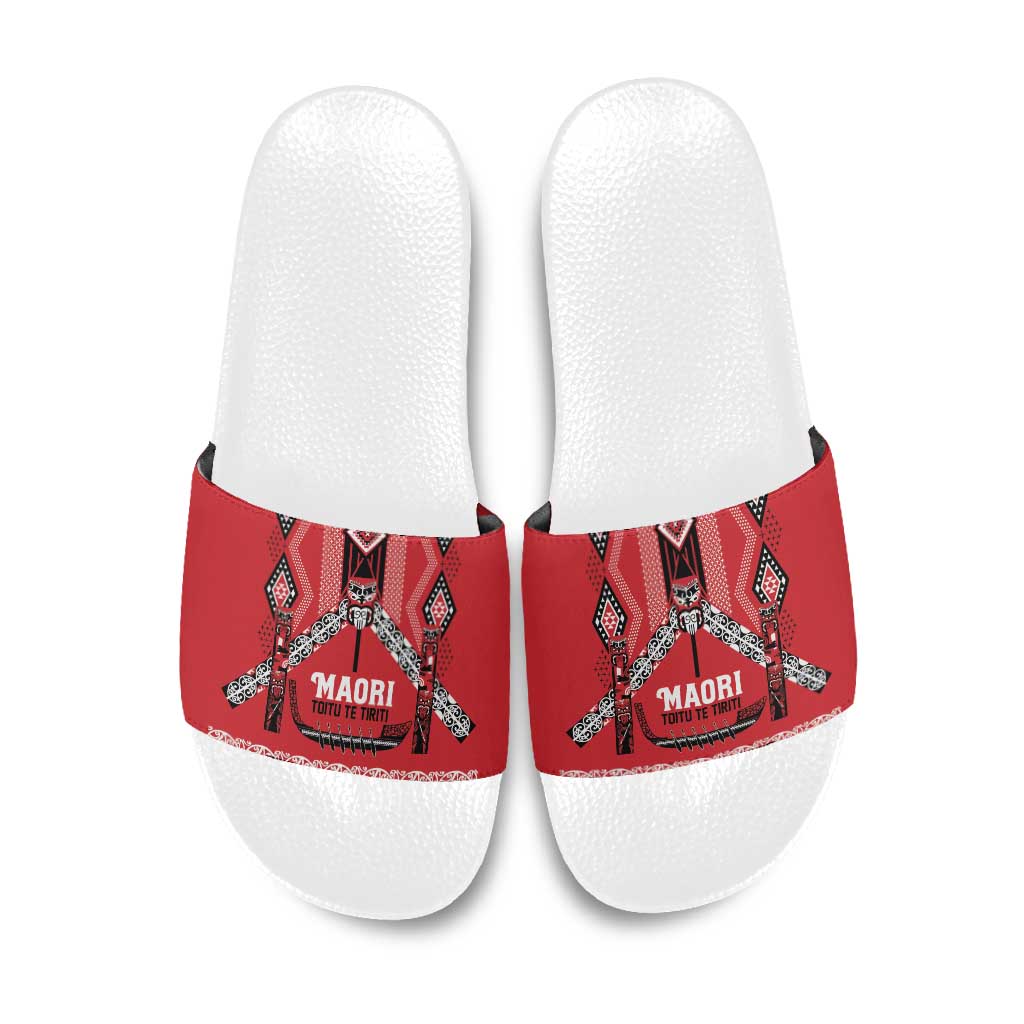 Toitu Te Tiriti Waitangi Slide Sandals Red Wharenui House - Polynesian Pride
