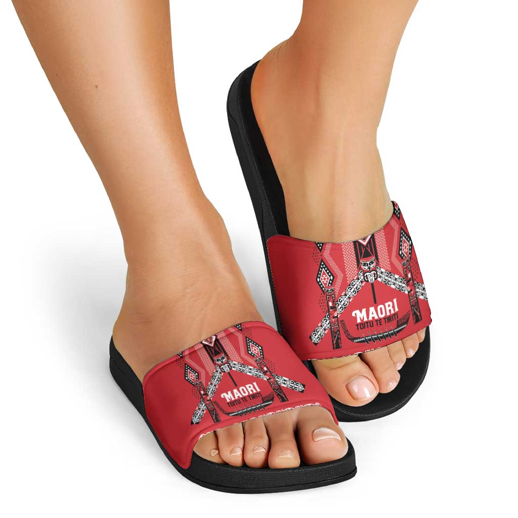 Toitu Te Tiriti Waitangi Slide Sandals Red Wharenui House - Polynesian Pride
