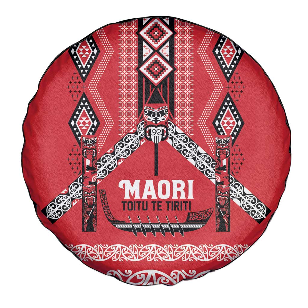 Toitu Te Tiriti Waitangi Spare Tire Cover Red Wharenui House - Polynesian Pride