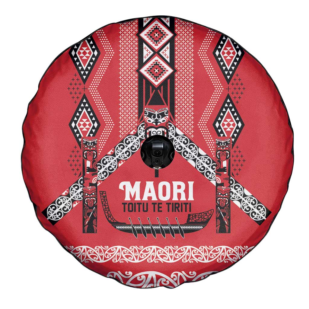 Toitu Te Tiriti Waitangi Spare Tire Cover Red Wharenui House - Polynesian Pride