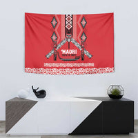 Toitu Te Tiriti Waitangi Tapestry Red Wharenui House - Polynesian Pride