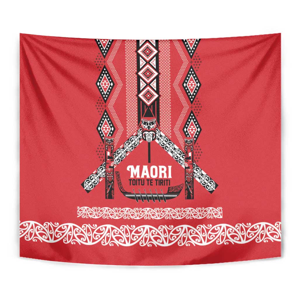 Toitu Te Tiriti Waitangi Tapestry Red Wharenui House - Polynesian Pride