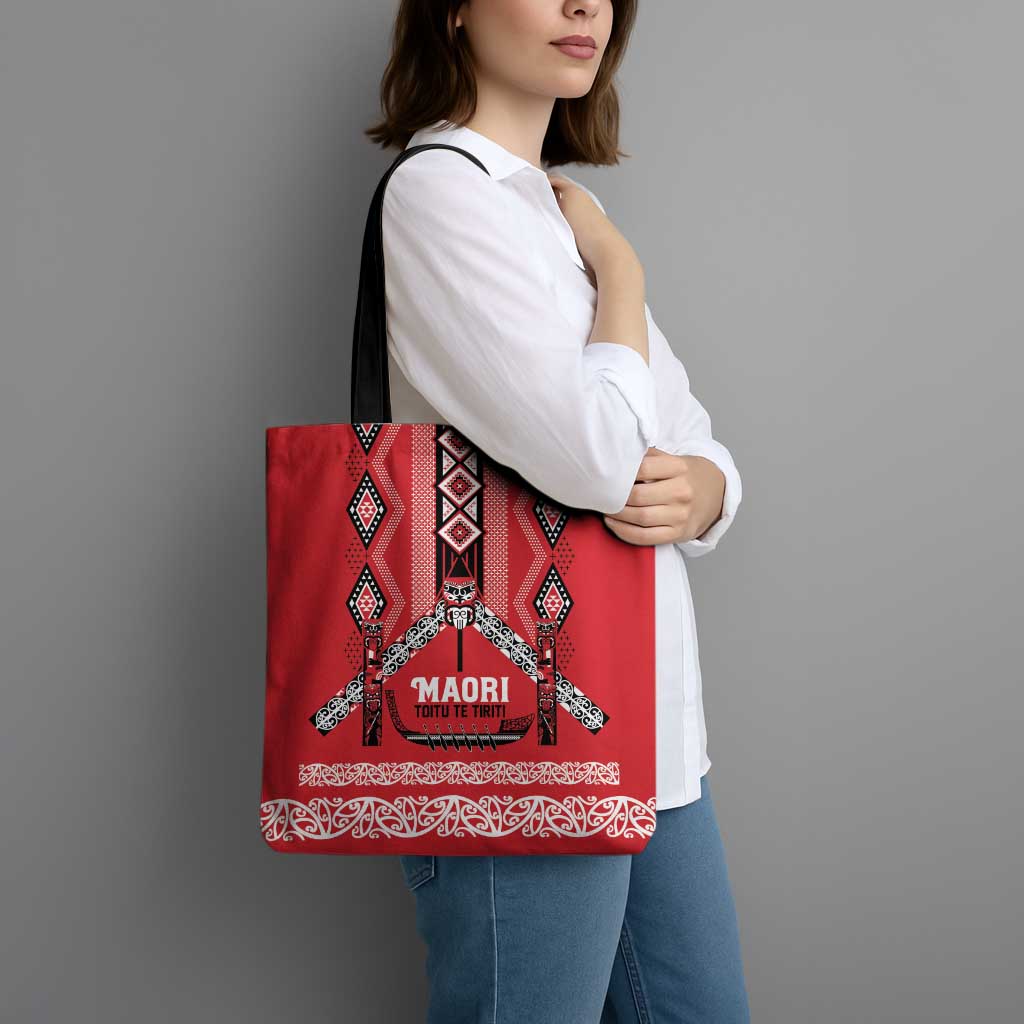 Toitu Te Tiriti Waitangi Tote Bag Red Wharenui House - Polynesian Pride