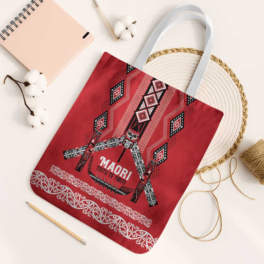 Toitu Te Tiriti Waitangi Tote Bag Red Wharenui House - Polynesian Pride