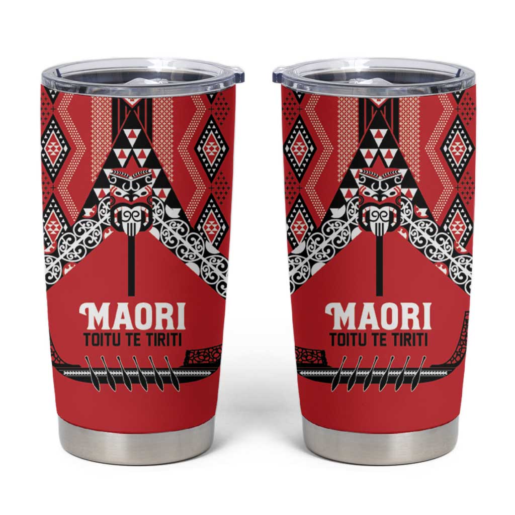 Toitu Te Tiriti Waitangi Tumbler Cup Red Wharenui House - Polynesian Pride