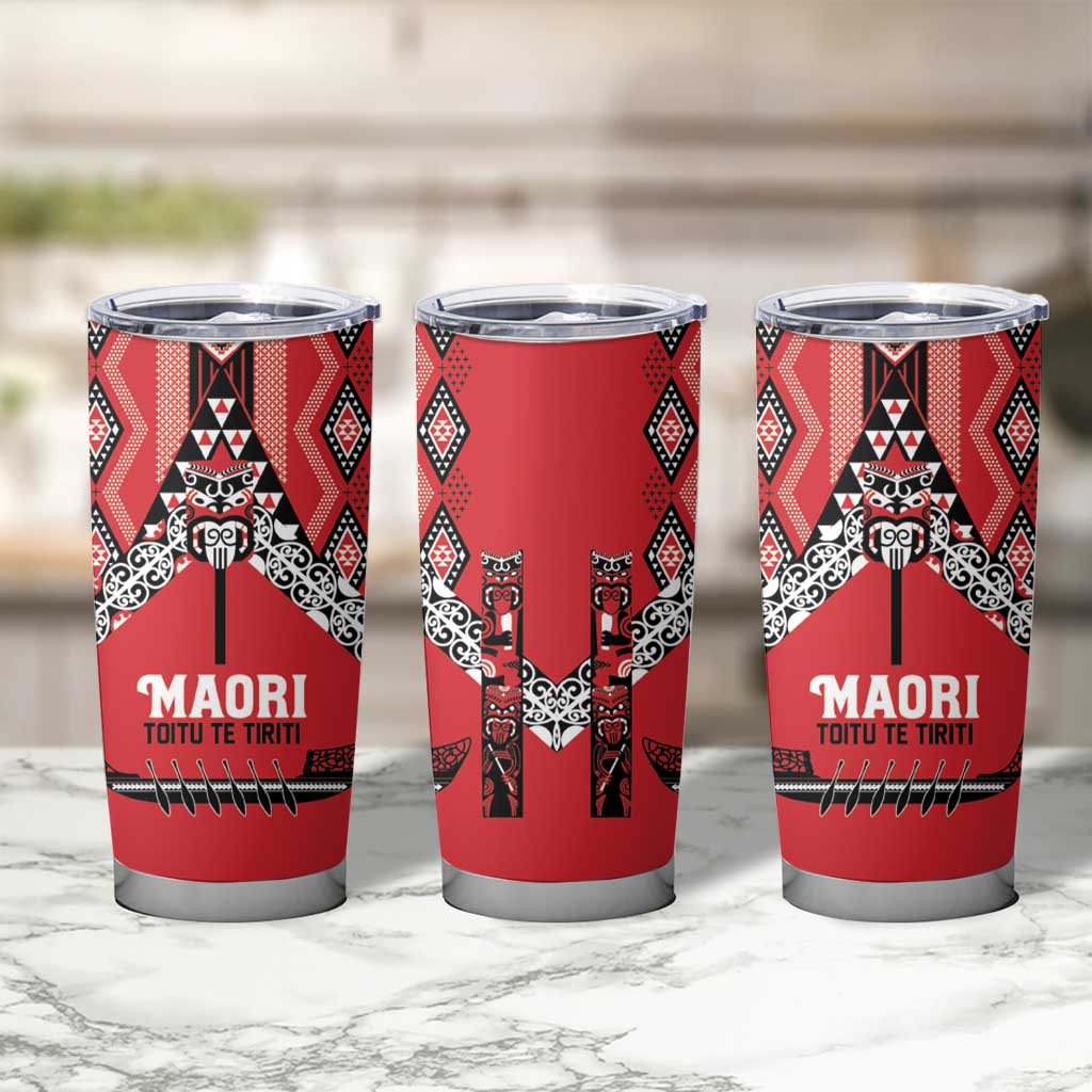 Toitu Te Tiriti Waitangi Tumbler Cup Red Wharenui House - Polynesian Pride