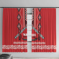 Toitu Te Tiriti Waitangi Window Curtain Red Wharenui House - Polynesian Pride