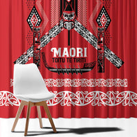 Toitu Te Tiriti Waitangi Window Curtain Red Wharenui House - Polynesian Pride