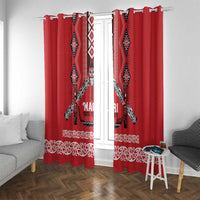 Toitu Te Tiriti Waitangi Window Curtain Red Wharenui House - Polynesian Pride