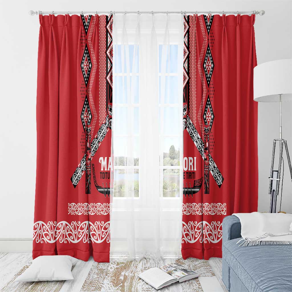 Toitu Te Tiriti Waitangi Window Curtain Red Wharenui House - Polynesian Pride