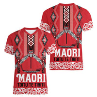 Toitu Te Tiriti Waitangi Women V-Neck T-Shirt Red Wharenui House - Polynesian Pride