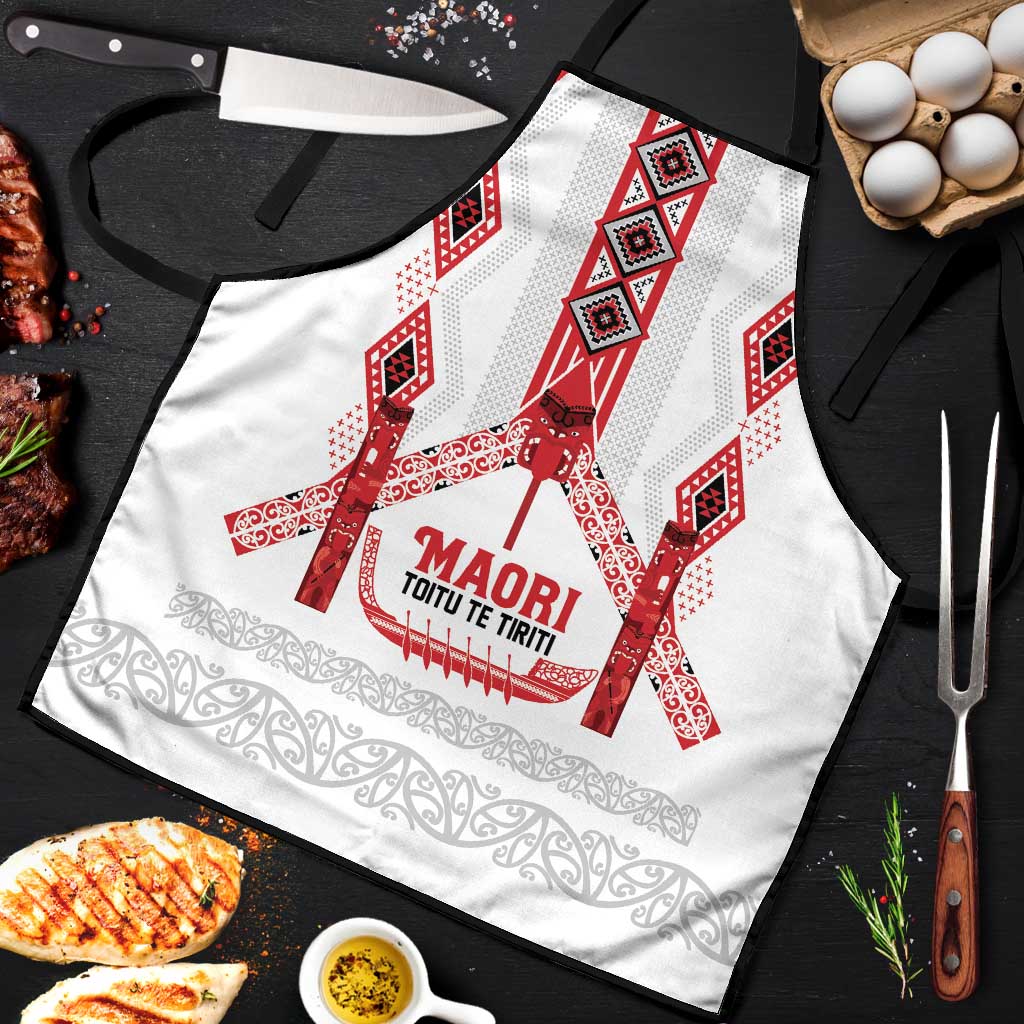 Toitu Te Tiriti Waitangi Apron White Wharenui House - Polynesian Pride