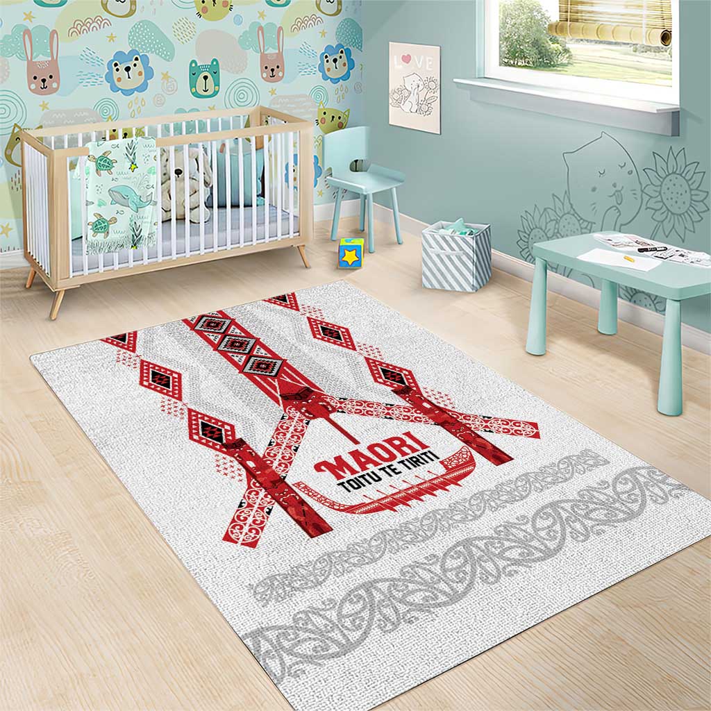 Toitu Te Tiriti Waitangi Area Rug White Wharenui House - Polynesian Pride