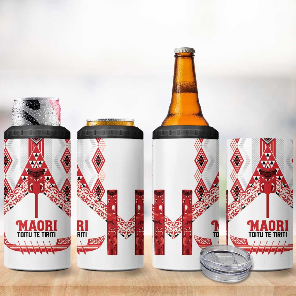 Toitu Te Tiriti Waitangi 4 in 1 Can Cooler Tumbler White Wharenui House - Polynesian Pride
