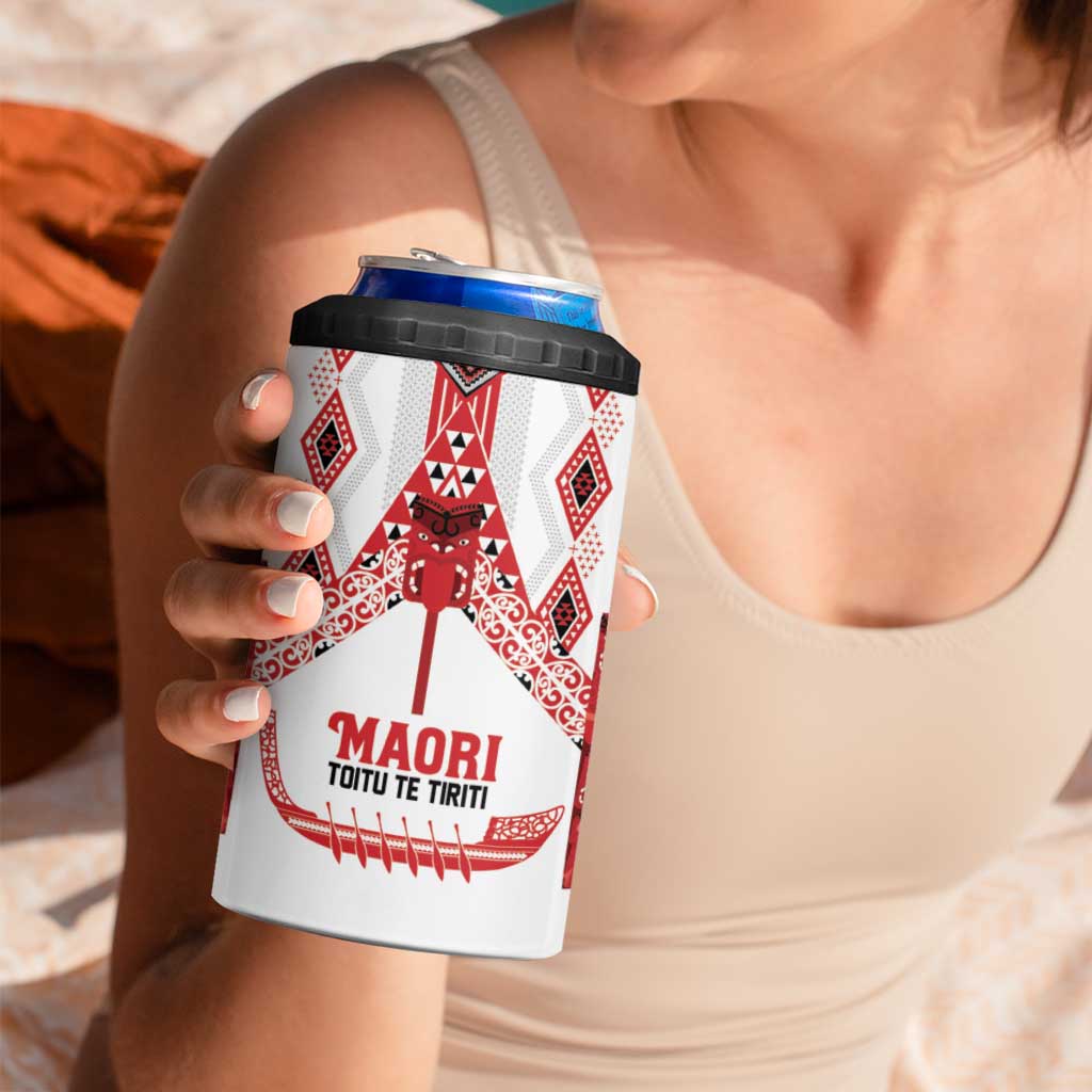 Toitu Te Tiriti Waitangi 4 in 1 Can Cooler Tumbler White Wharenui House - Polynesian Pride