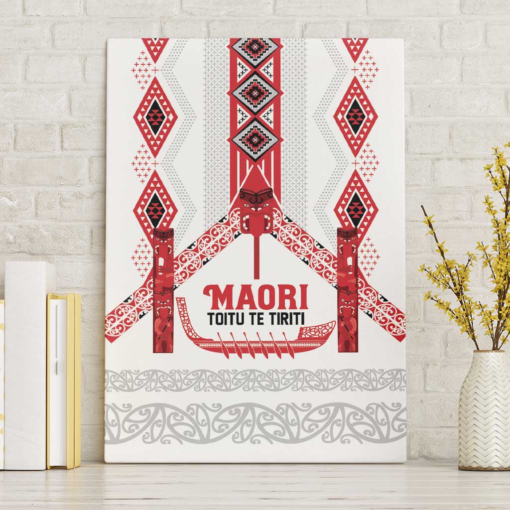 Toitu Te Tiriti Waitangi Canvas Wall Art White Wharenui House LT9 Without Frame white - Polynesian Pride