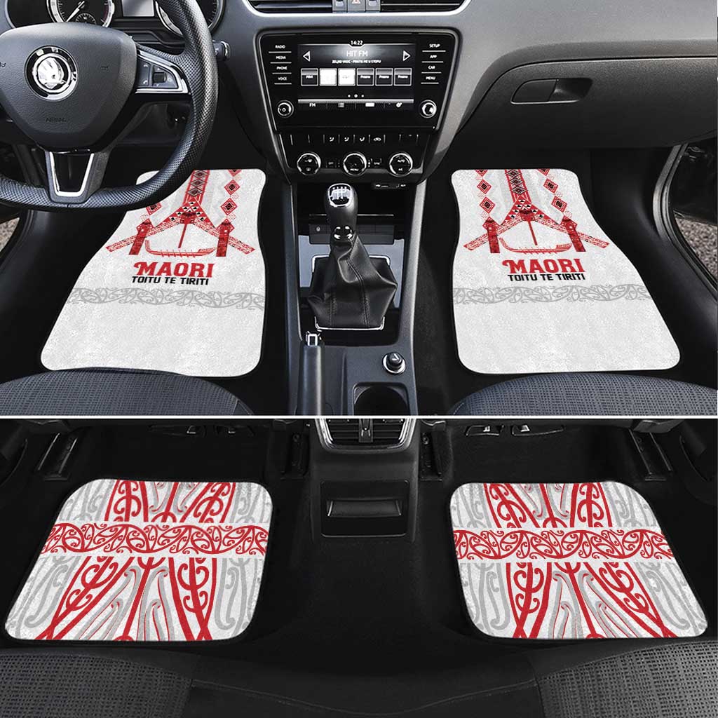 Toitu Te Tiriti Waitangi Car Mats White Wharenui House LT9 Set 4pcs white - Polynesian Pride