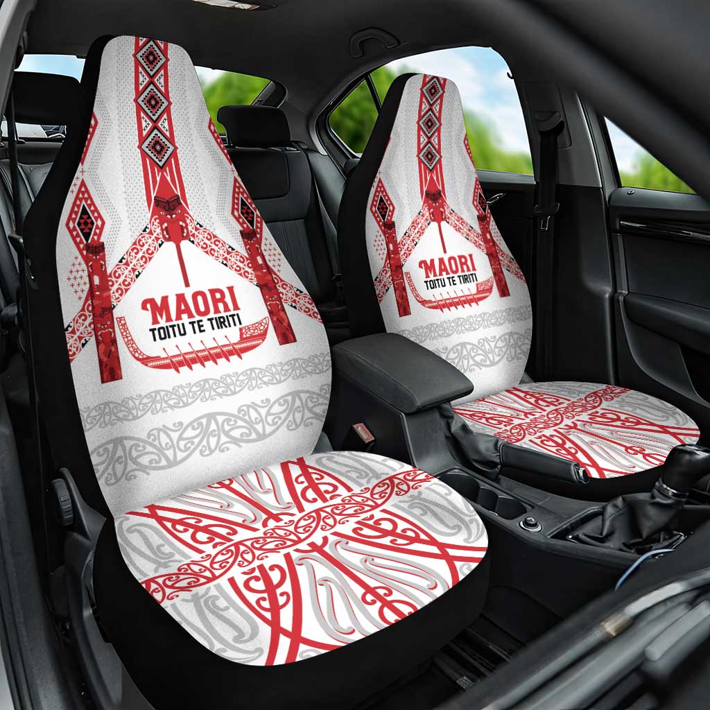 Toitu Te Tiriti Waitangi Car Seat Cover White Wharenui House - Polynesian Pride