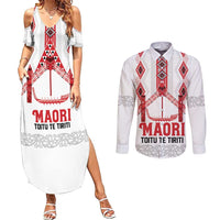 Toitu Te Tiriti Waitangi Couples Matching Summer Maxi Dress and Long Sleeve Button Shirt White Wharenui House - Polynesian Pride