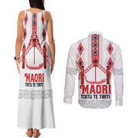 Toitu Te Tiriti Waitangi Couples Matching Tank Maxi Dress and Long Sleeve Button Shirt White Wharenui House - Polynesian Pride