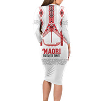 Toitu Te Tiriti Waitangi Family Matching Long Sleeve Bodycon Dress and Hawaiian Shirt White Wharenui House - Polynesian Pride