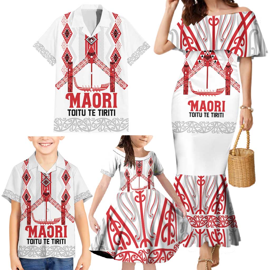 Toitu Te Tiriti Waitangi Family Matching Mermaid Dress and Hawaiian Shirt White Wharenui House - Polynesian Pride