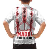 Toitu Te Tiriti Waitangi Family Matching Off The Shoulder Long Sleeve Dress and Hawaiian Shirt White Wharenui House - Polynesian Pride