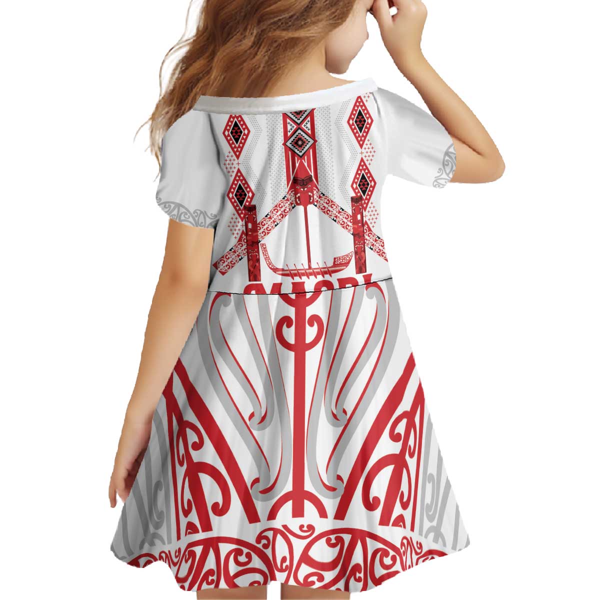 Toitu Te Tiriti Waitangi Family Matching Off The Shoulder Long Sleeve Dress and Hawaiian Shirt White Wharenui House - Polynesian Pride